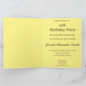 Cool Bleu Jaune 13 Anniversaire Carte d'invitation (Intérieur)