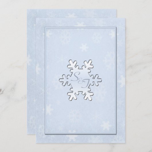 Cool Bleu Monogrammé Mariage d'hiver Invitation (Devant / Derrière)