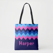 Cool bleu rose Chevron Sac fourre-tout Monogramme (Devant)