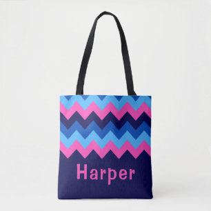 Cool bleu rose Chevron Sac fourre-tout Monogramme