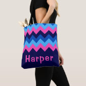 Cool bleu rose Chevron Sac fourre-tout Monogramme (De près)