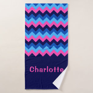 Cool bleu rose Chevron serviette de bain Monogram