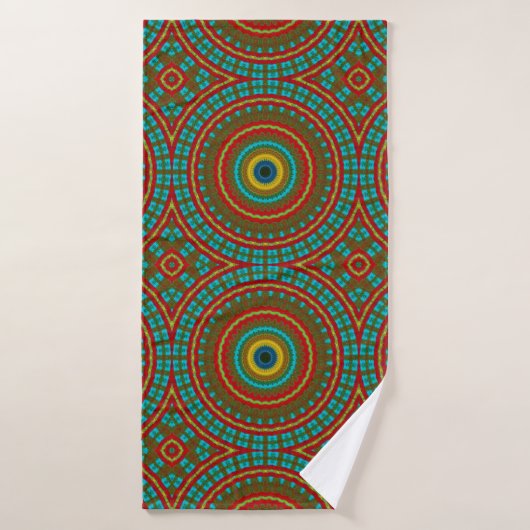 Cool bleu rouge jaune rétro géométrique ethnique T (Serviette de bain)