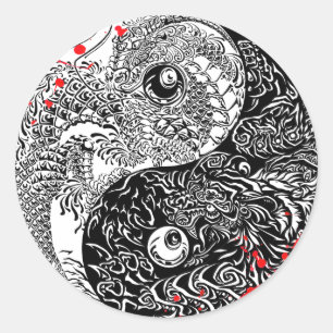 Cool bloederige Yin Yang Dragons tattoo art. Ronde Sticker