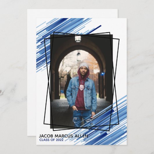 Cool Blue Abstract Photo Afstuderen Invitation Kaart (Voorkant / Achterkant)
