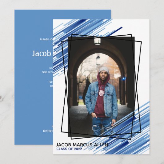 Cool Blue Abstract Photo Afstuderen Invitation Kaart (Voorkant / Achterkant)