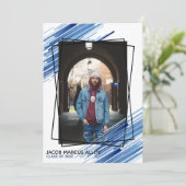Cool Blue Abstract Photo Afstuderen Invitation Kaart (Staand voorkant)