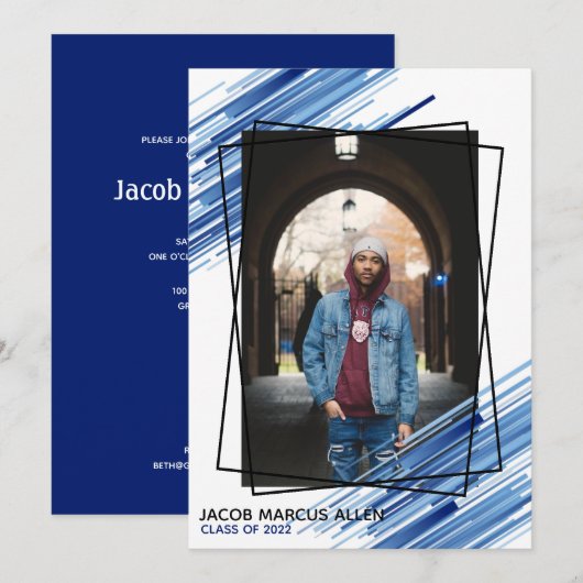 Cool Blue Abstract Photo Afstuderen Invitation Kaart (Voorkant / Achterkant)