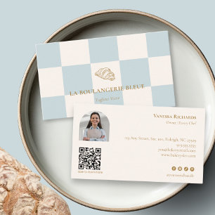 Cool Blue Bakkerij Croissant QR Foto Visitekaartje