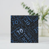Cool Blue & Black 30th Birthday Party Invitation Kaart (Staand voorkant)