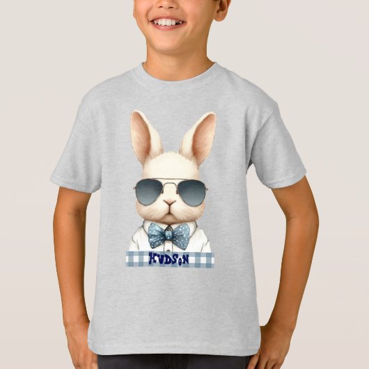 Cool Blue Bowtie Paashaas Gepersonaliseerd T-shirt (Voorkant)