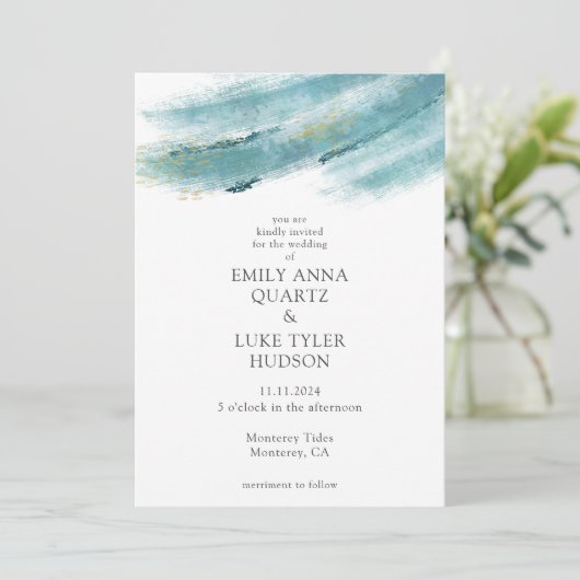 Cool Blue Brush Bruiloft Kaart (Staand voorkant)