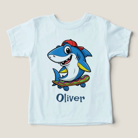 Cool Blue Cartoon Shark on Skateboard (Design Recto)