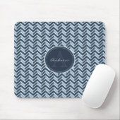 Cool Blue Chevron Pattern Monogram Muismat (Met muis)