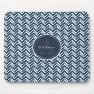 Cool Blue Chevron Pattern Monogram Muismat