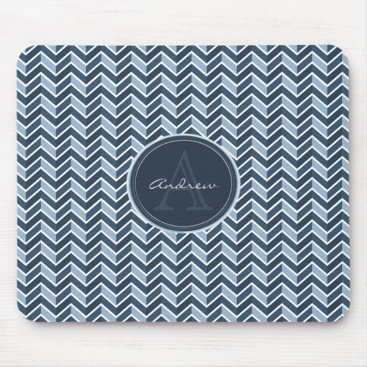Cool Blue Chevron Pattern Monogram Muismat (Voorkant)