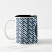 Cool Blue Chevron Pattern Monogram Tweekleurige Koffiemok (Links)