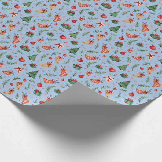 Cool Blue Christmas Wrapping Paper - Feestelijke v Cadeaupapier (Hoek)