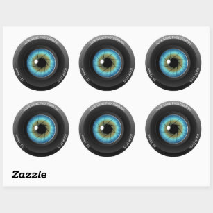 Cool Blue Eye Camera Lens Aangepaste Naam Fotograa Ronde Sticker