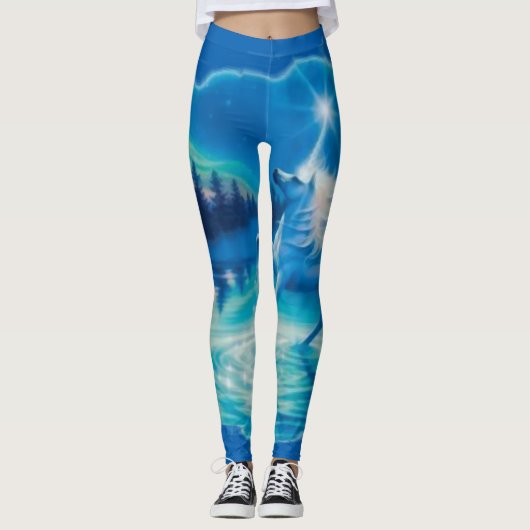 Cool Blue Fantasy Unicorn Airborsthart Leggings (Voorkant)