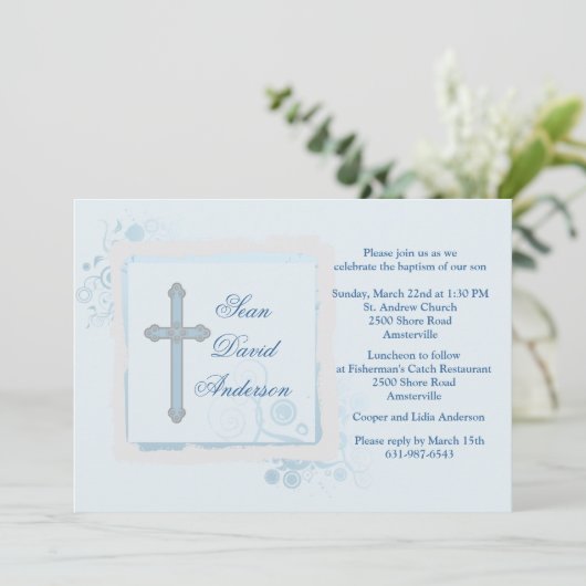 Cool Blue Flat Invitation religieuse (Debout devant)