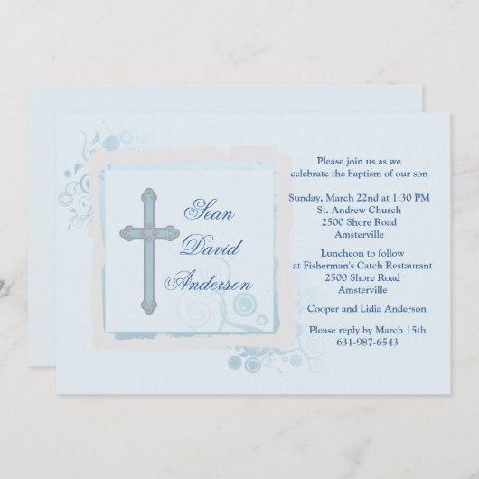 Cool Blue Flat Invitation religieuse (Devant / Derrière)