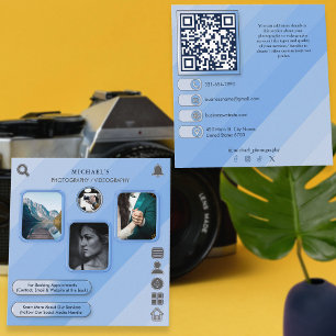 Cool Blue Fotografie & Videografie Aangepaste QR-c Vierkante Visitekaartje
