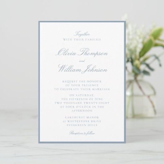 Cool Blue Framed Wedding Invitation (Debout devant)