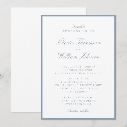 Cool Blue Framed Wedding Invitation (Devant / Derrière)