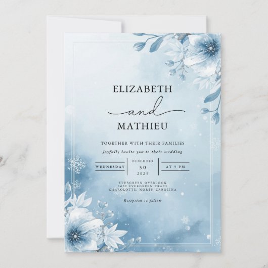 Cool Blue Frost Bloom Wedding Kaart (Voorkant)