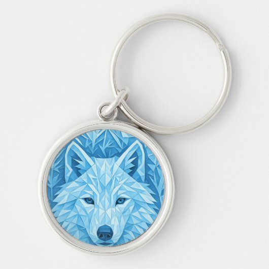 Cool Blue Geometric Wolf Low Poly Abstract Art Sleutelhanger (Voorkant)