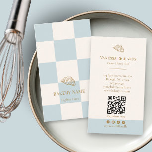 Cool Blue Geruite Cafe Croissant QR Bakkerij Visitekaartje