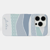 Cool Blue Green Curved Stripes Abstract Waves Naam Case-Mate iPhone Case (Achterkant (horizontaal))