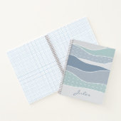 Cool Blue Green Curved Stripes Abstract Waves Naam Notitieboek (Binnen)
