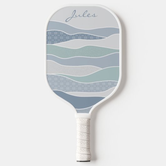 Cool Blue Green Curved Stripes Abstract Waves Naam Pickleball Paddle (Voorkant)