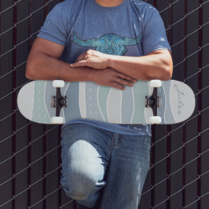 Cool Blue Green Curved Stripes Abstract Waves Naam Skateboard