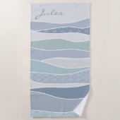 Cool Blue Green Curved Stripes Abstract Waves Naam Strandlaken (Voorkant)