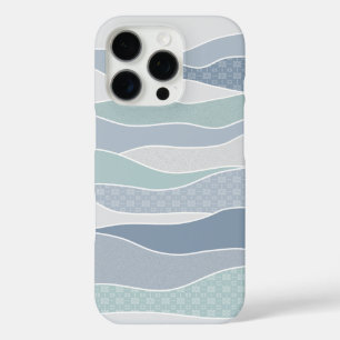 Cool Blue Green Curved Stripes Abstracte golven iPhone 16 Pro Hoesje