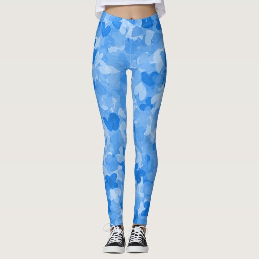 Cool Blue Hearts Patroon Meisjes mode Blauwe Vrouw Leggings (Voorkant)