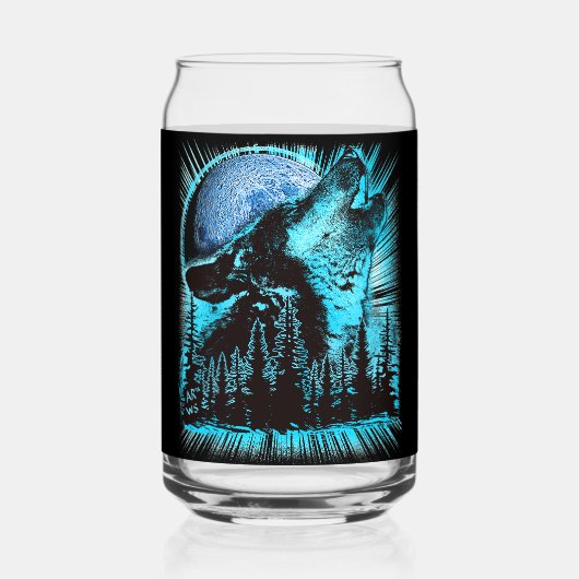Cool Blue Howling Wolf Moon Pine Forest (Verso)