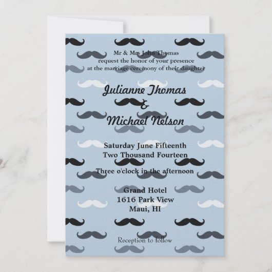 Cool Blue Mustaches Wedding Kaart (Voorkant)
