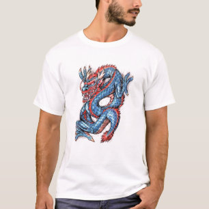Cool Blue Oriental Dragon Tattoo T-shirt