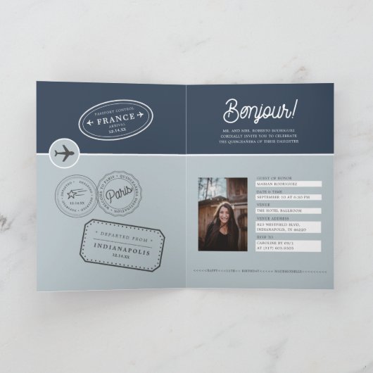 Cool Blue Paris Passport met Afbeelding Quinceañer (Binnen)