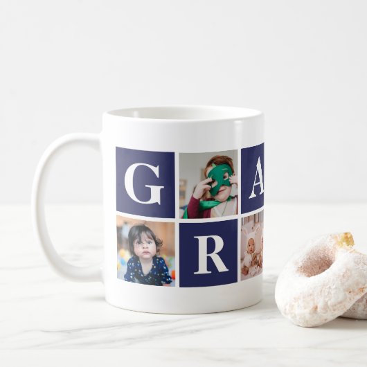 Cool Blue Photo Collage Personnalisé Gramps Mug (Avec donut)