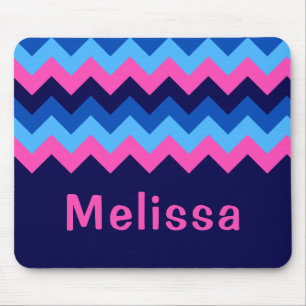 Cool Blue Pink Chevron Monogram Mousepad Muismat