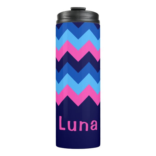 Cool Blue Pink Chevron Monogram Thermal Tumbler Thermosbeker (Voorkant)