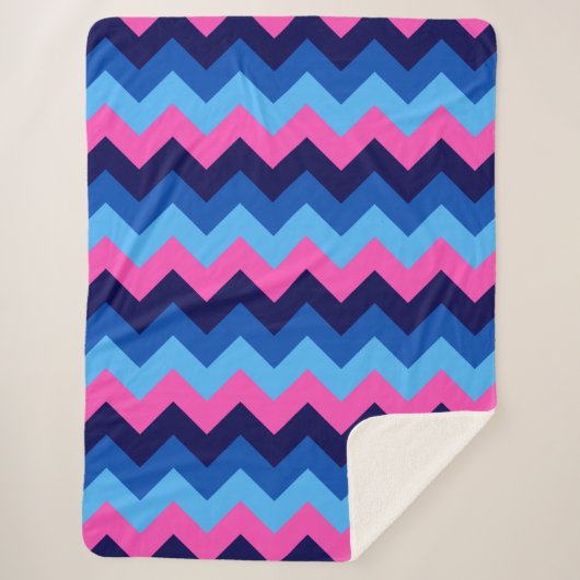 Cool Blue Pink Chevron Print Grote Sherpa Deken (Voorkant)