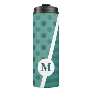 Cool Blue Polka Dots and Stripes: Monogram Thermosbeker