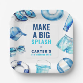 Cool Blue Pool Party Summer Boys Verjaardag Papieren Bordje