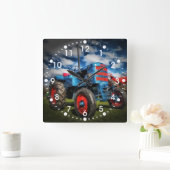 Cool Blue Red Antiek Tractor-cadeaus voor landbouw Vierkante Klok (Huis)